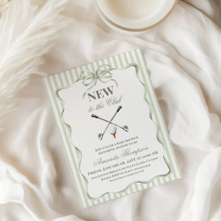 Invitation Vintage Neutral New to the Club Golf Baby Shower