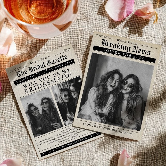 Invitation Vintage Newspaper Funny Be my Bridesmaid Proposal (Vintage Newspaper Funny Be my Bridesmaid Proposal Invitation)