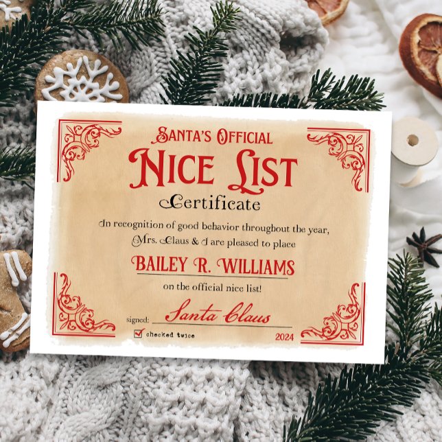 Invitation Vintage Nice Certificat Père Noël Magique (Official Nice List Certificate Santa Claus North Pole letter instant download printable)