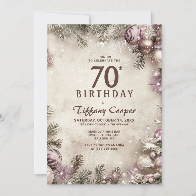 Invitation Vintage Noël 70e fête d'anniversaire (Devant)