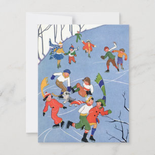 Invitation Vintage Noël, Enfants Patinage sur glace Invitatio