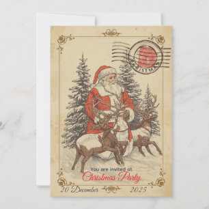 Invitation Vintage Noël Fête Plat Dessinée À La Main