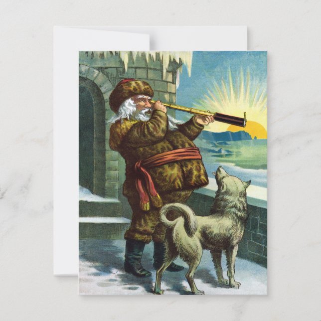Invitation vintage Noël Père Noël et Husky (Devant)