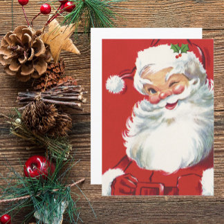 Invitation Vintage Noël Père Noël, Jolly et Winking
