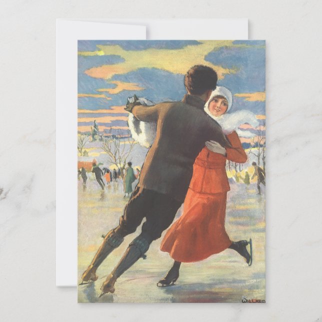 Invitation Vintage Noël, Romantique Patinage sur glace Invita (Devant)