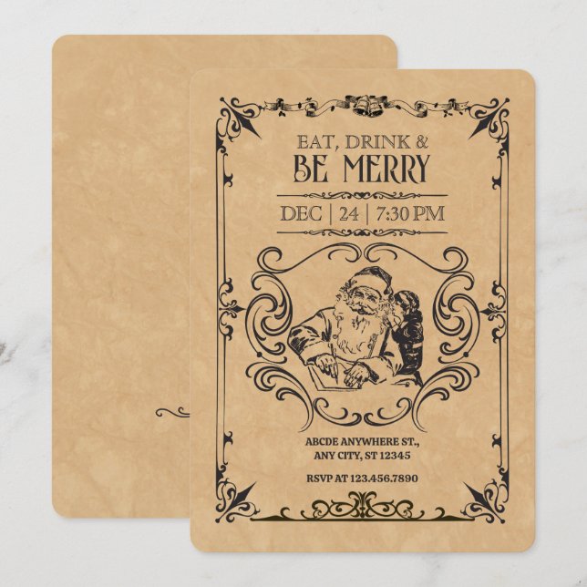 Invitation Vintage noël santa claus (Devant / Derrière)