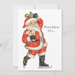 Invitation Vintage Noël victorien Père Noël Patinage sur glac