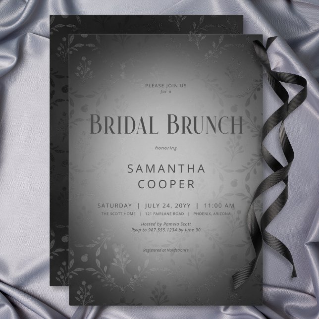 Invitation Vintage noir gothique noir Damas Brunch nuptial (Vintage Dark Gothic Black Damask Bridal Brunch Invitation)