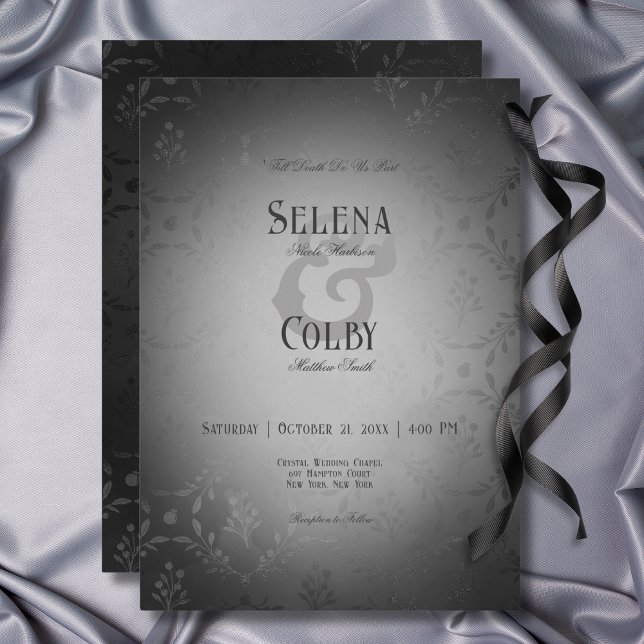 Invitation Vintage noir gothique noir Mariage damassé (Vintage Dark Gothic Black Damask Wedding Invitation)