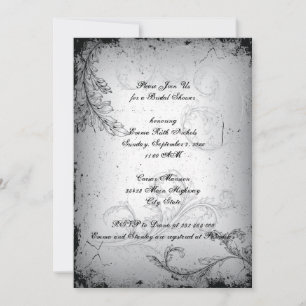 Invitation Vintage noir gris feuillet douche nuptiale
