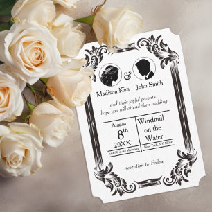 Invitation Vintage noir Mariage Silhouette avec typographie