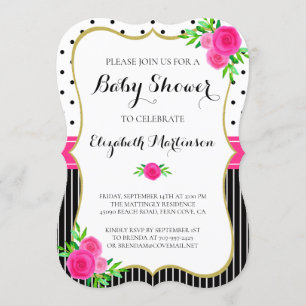 Invitation Vintage noir pointes Baby shower floral rose