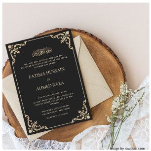 Invitation Vintage noir Rococo Nikah Mariage de la cérémonie