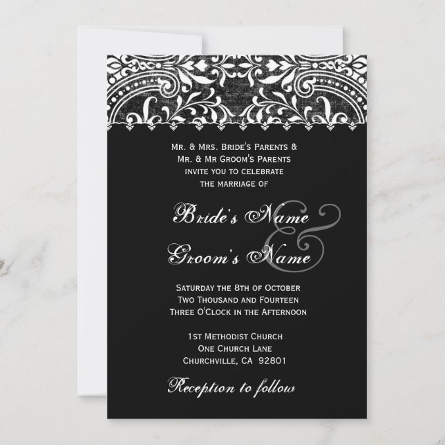Invitation vintage noire et blanche de mariage (Devant)