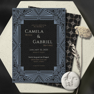 Invitation Vintage Nouveau Déco Dusty Turquoise Bleu Noir