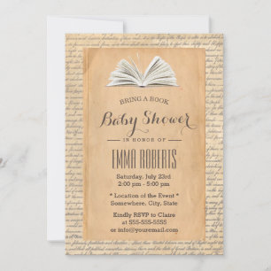Invitation Vintage Old Paper Bring a Book Request Baby Shower
