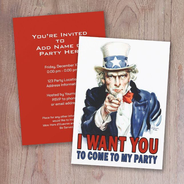 Invitation Vintage Oncle Sam - Venez à mon parti (Vintage Uncle Sam WPA Poster Party Invitation)