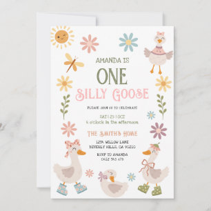 Invitation Vintage One Silly Goose Daisy Floral 1er Anniversa