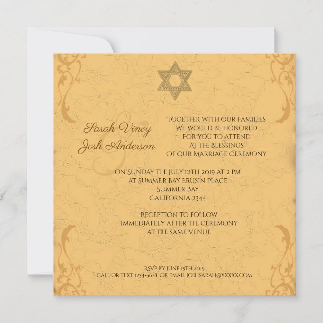 Invitation Vintage or brocade mariage juif (Devant)