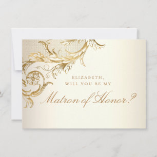 Invitation Vintage or Floral Damask Script Matron d'honneur