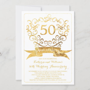 Invitation vintage or pour 50e anniversaire de mar