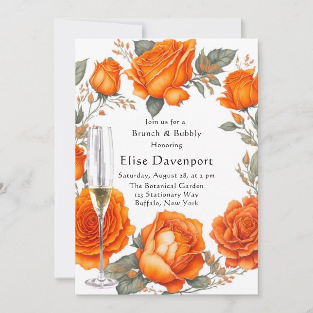 Invitation Vintage Orange Peonies Brunch & Bubbly (Devant)