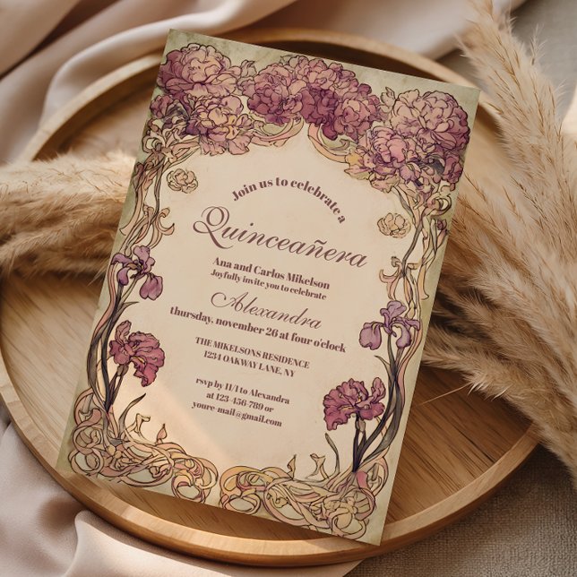 Invitation Vintage Orchid Art Nouveau Quinceañera (Créateur téléchargé)