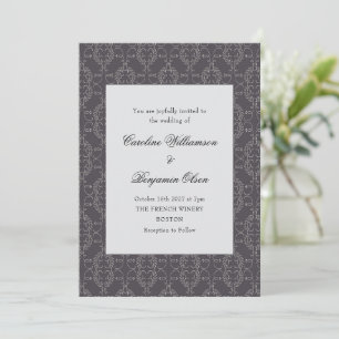 Invitation Vintage Ornate Damask Black Elegant Rococo Mariage