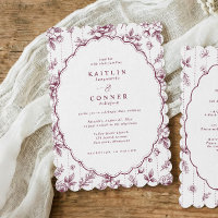 Vintage Ovale Rouge Foncé Vin Floral Mariage Franç