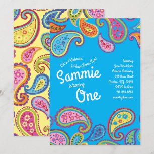 Invitation Vintage Paisley Colorful 1er Anniversaire Invitati