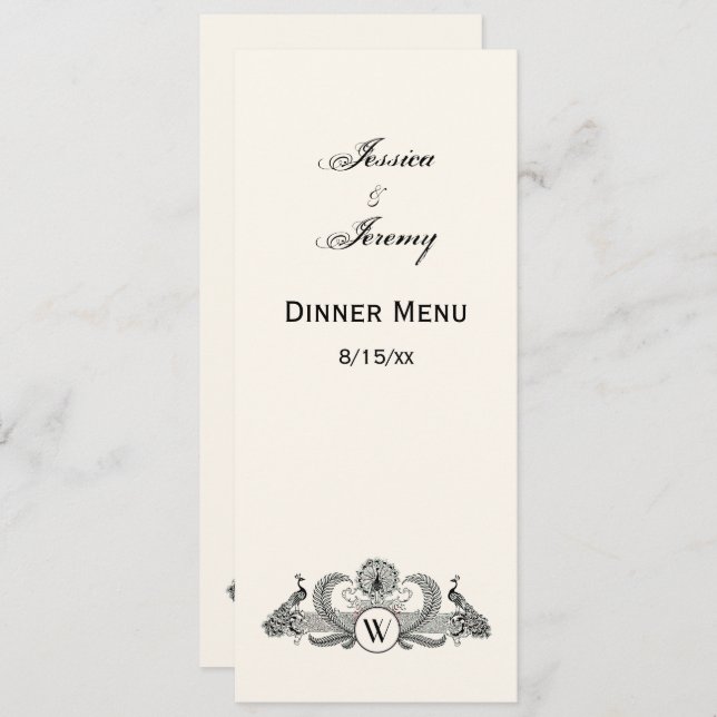 Invitation Vintage Paons Monogramme Ivoire BG (Devant / Derrière)