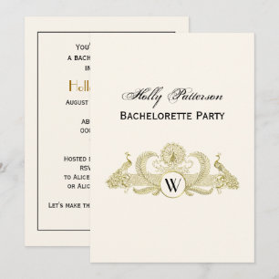 Invitation Vintage Paons Monogramme Ivoire Or Faux BG