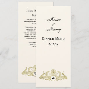 Invitation Vintage Paons Monogramme Ivoire Or Faux BG