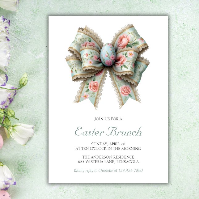 Invitation Vintage Pâques Pastel Coquette Bow Brunch (Vintage Easter Pastel Coquette Bow Brunch Invitation)