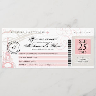 Invitation Vintage Paris France Anniversaire Pass d'embarquem