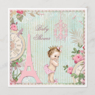 Invitation Vintage Paris Princesse Shabby Baby shower chic