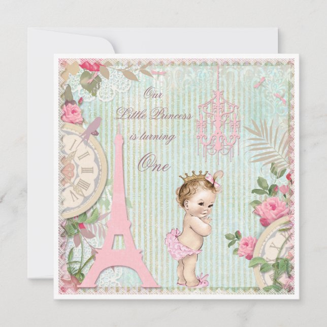 Invitation Vintage Paris Princesse Shabby Chic 1er anniversai (Devant)