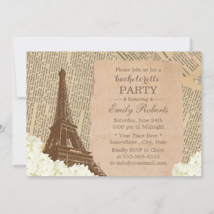 Invitation Vintage Paris Tour Eiffel Bachelorette Florale