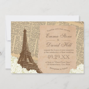 Invitation Vintage Paris Tour Eiffel Elégant Mariage floral
