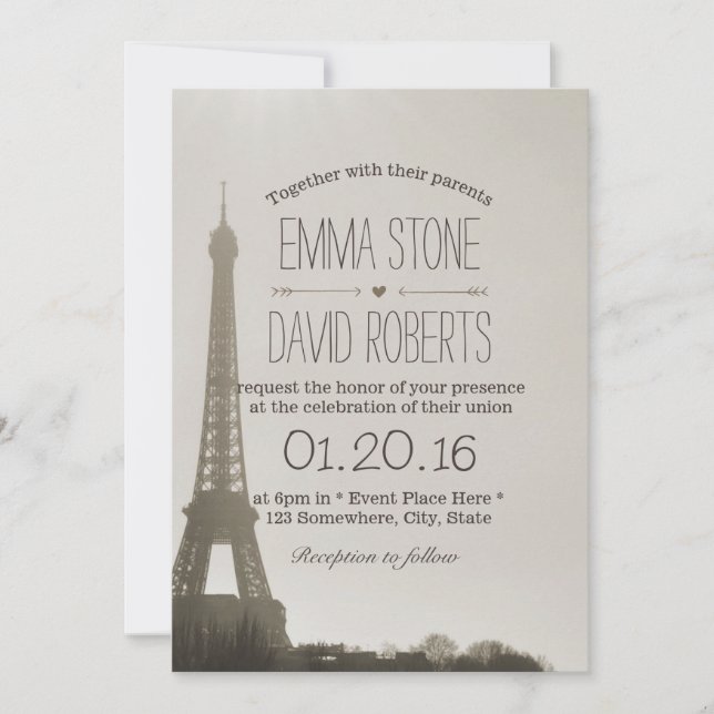Invitation Vintage Paris Tour Eiffel Mariage (Devant)