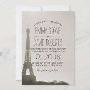 Invitation Vintage Paris Tour Eiffel Mariage