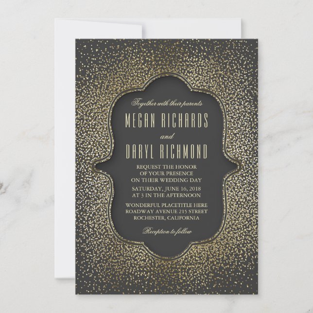 Invitation Vintage Parties scintillant or Confetti Mariage (Devant)