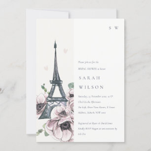 Invitation Vintage Pastel Eiffel Tour Fête des mariées fleuri