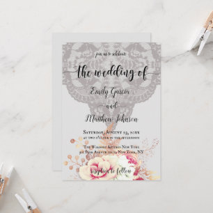 Invitation Vintage Pastel Floral Rose de style Mariage