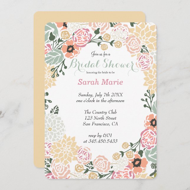 Invitation vintage Pastel Flower Wreath Party (Devant / Derrière)