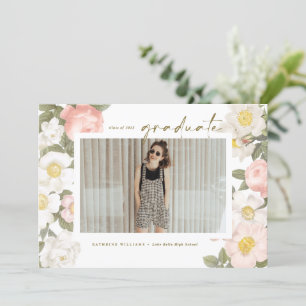 Invitation Vintage Pastel Flowers White Photo Graduation