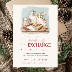 Invitation Vintage Pastel Pink & Red Cookie Exchange Party