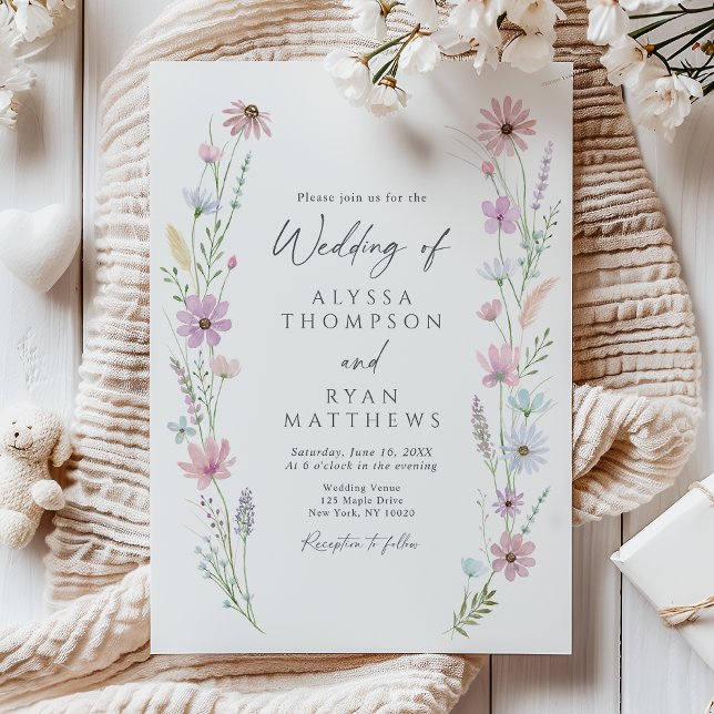Invitation Vintage Pastel Wildflower Floral Wedding (Créateur téléchargé)
