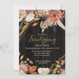 Invitation Vintage Pays Bois Floral Amical Dîner d'Action