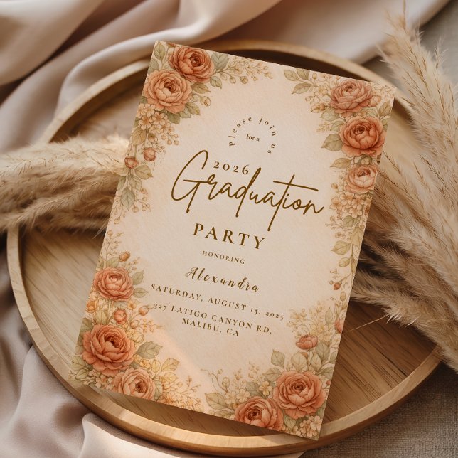 Invitation Vintage Peach Rose Graduation Party (Créateur téléchargé)